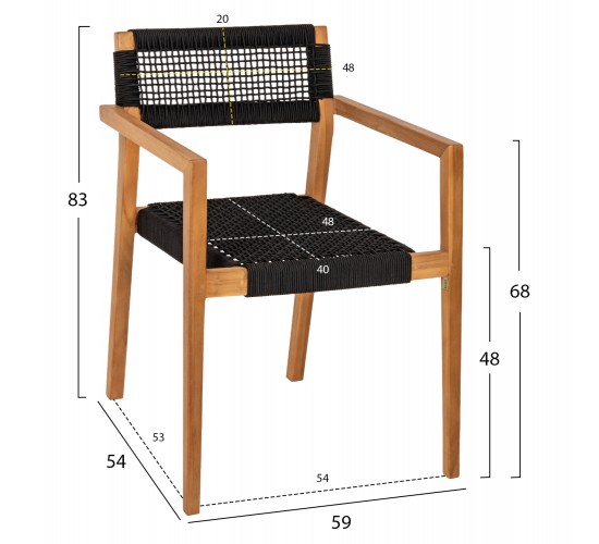 ΠΟΛΥΘΡΟΝΑ CHARLOTTE HM9637.02 ΞΥΛΟ TEAK ΦΥΣΙΚΟ & ΜΑΥΡΟ ΣΧΟΙΝΙ 59x54x83Y εκ.