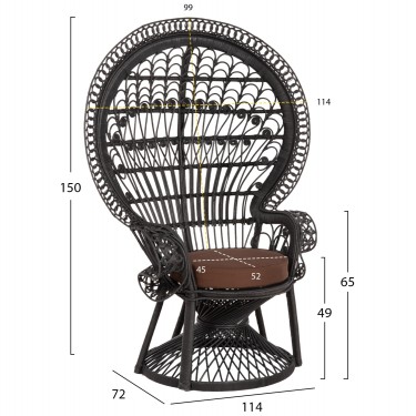 ΠΟΛΥΘΡΟΝΑ ROYAL PEACOCK HM9342.03 RATTAN ΜΑΥΡΟ-ΜΑΞΙΛΑΡΙ ΜΑΥΡΟ 114x72x150Yεκ.