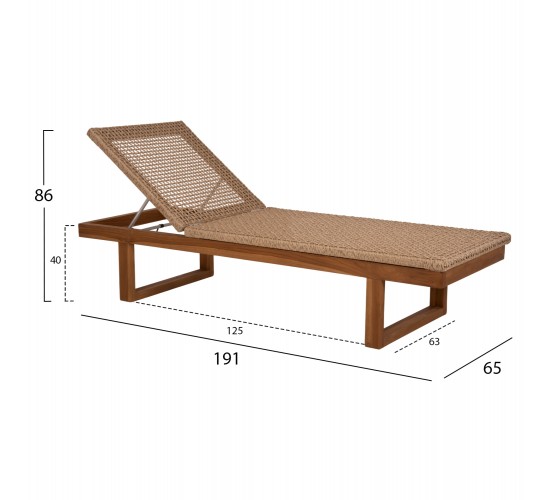 ΞΑΠΛΩΣΤΡΑ PATRON HM5993 TEAK ΞΥΛΟ ΚΑΙ ΣΧΟΙΝΙ VIRO ΣΕ ΠΛΕΞΗ WICKER 191x65x86Yεκ.