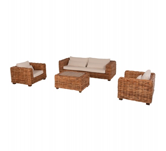 ΣΕΤ ΣΑΛΟΝΙ ΕΞ.ΧΩΡΟΥ TROPEL HM9656 4ΤΜΧ ΦΥΣΙΚΟ RATTAN-ΞΥΛΟ ΜΑΟΝΙ-ΛΕΥΚΑ ΜΑΞΙΛΑΡΙΑ
