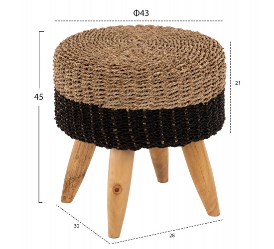 ΣΚΑΜΠΟ BEAM HM7827 ΞΥΛΟ ΤΕΑΚ ΚΑΙ SEAGRASS ΣΕ ΦΥΣΙΚΟ & ΜΑΥΡΟ Φ43x45Yεκ.