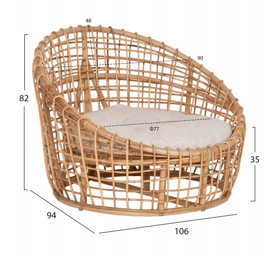 ΠΟΛΥΘΡΟΝΑ ENTO HM9814 RATTAN ΣΕ ΦΥΣΙΚΟ-ΛΕΥΚΟ ΜΑΞΙΛΑΡΙ 106x94x82Yεκ.