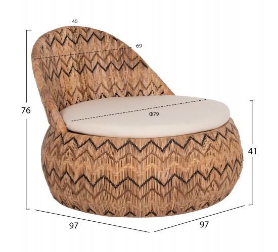 ΠΟΛΥΘΡΟΝΑ ΣΤΡΟΓΓΥΛΗ LADLON HM5992 RATTAN ΦΥΣΙΚΟ-ΕΚΡΟΥ ΜΑΞΙΛΑΡΙ 97x97x76Υεκ.