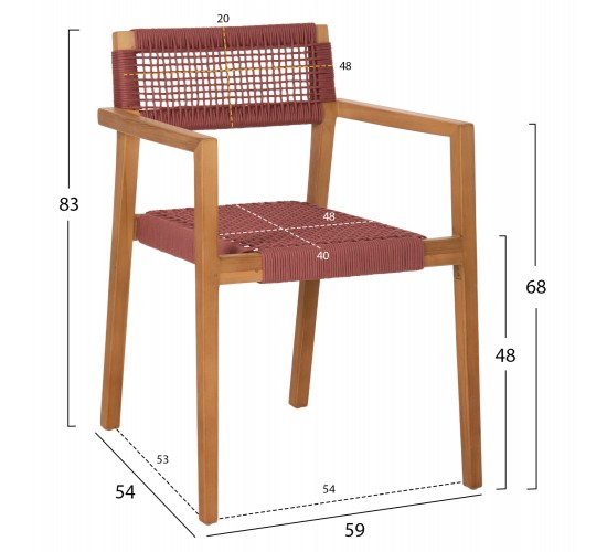 ΠΟΛΥΘΡΟΝΑ CHARLOTTE HM9637.06 ΞΥΛΟ TEAK ΦΥΣΙΚΟ & ΡΟΖ ΣΧΟΙΝΙ 59x54x83Y εκ.