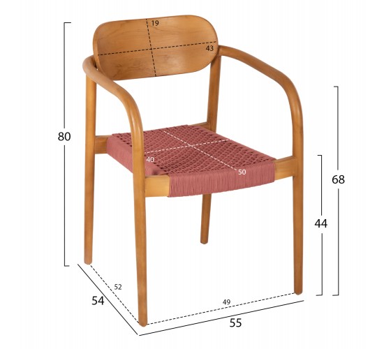 ΠΟΛΥΘΡΟΝΑ OSLO HM9636.06 ΞΥΛΟ TEAK ΦΥΣΙΚΟ & ΡΟΖ ΣΧΟΙΝΙ 55x54x80Yεκ.