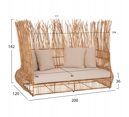 ΚΑΝΑΠΕΣ ΕΞ. ΧΩΡΟΥ ZEPHYR HM5988 ΚΑΛΑΜΙΑ RATTAN ΦΥΣΙΚΟ-ΜΠΕΖ ΜΑΞΙΛΑΡΙΑ 200x120x142Yεκ.