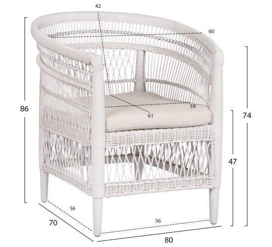 ΠΟΛΥΘΡΟΝΑ MALAWI HM9635.02 ΞΥΛΟ ΜΑΟΝΙ ΜΕ RATTAN ΛΕΥΚΟ-ΛΕΥΚΟ ΜΑΞΙΛΑΡΙ 80x70x86Υεκ.