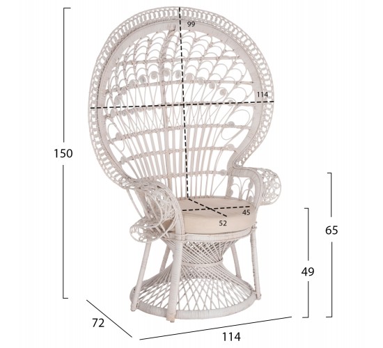 ΠΟΛΥΘΡΟΝΑ ROYAL PEACOCK HM9342.02 RATTAN ΣΕ ΛΕΥΚΟ-ΜΑΞΙΛΑΡΙ ΛΕΥΚΟ 114x72x150Yεκ.