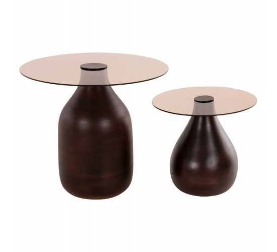ΒΟΗΘΗΤΙΚΑ ΤΡΑΠΕΖΑΚΙΑ 2ΤΜΧ CHANG HM9668 ΞΥΛΟ MANGO-ΓΥΑΛΙ TOP Φ55x49,5Υ & Φ40x36,5Υεκ.
