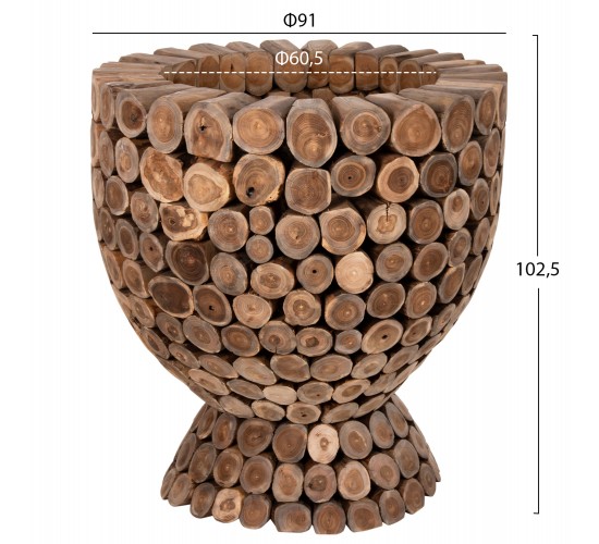 ΤΡΑΠΕΖΙ BAR ΣΤΡΟΓΓΥΛΟ LEEROY HM9806 KOMMATIA ΞΥΛΟΥ TEAK Φ900x103Υεκ.