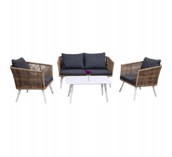 ΣΑΛΟΝΙ ΕΞ.ΧΩΡΟΥ 4ΤΜΧ FREJA HM6057.01 ΑΛΟΥΜ. ΛΕΥΚΟ-PE RATTAN ΜΠΕΖ-ΑΝΘΡΑΚΙ ΜΑΞΙΛΑΡΙΑ