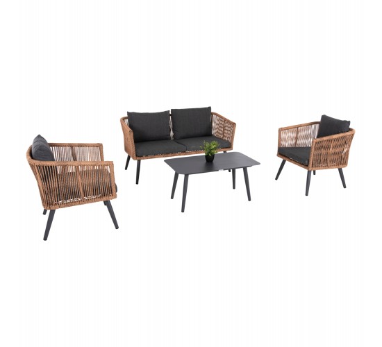 ΣΑΛΟΝΙ ΕΞ.ΧΩΡΟΥ 4ΤΜΧ FREJA HM6057.03 ΑΛΟΥΜ.ΑΝΘΡΑΚΙ-PE RATTAN ΜΠΕΖ-ΑΝΘΡΑΚΙ ΜΑΞΙΛΑΡΙΑ