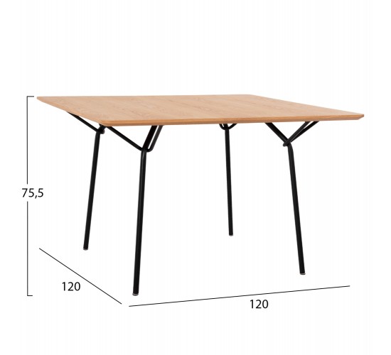 ΤΡΑΠΕΖΙ ΤΡΑΠΕΖΑΡΙΑΣ TRENK HM9614.01 MDF ΜΕ ΚΑΠΛΑΜΑ ΔΡΥΟΣ ΦΥΣΙΚΟ-ΜΑΥΡΟ ΜΕΤΑΛΛΟ 120x120x75Υεκ.