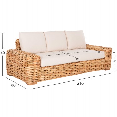 ΚΑΝΑΠΕΣ ΤΡΙΘΕΣΙΟΣ ΕΞ.ΧΩΡΟΥ TROPEL HM9808 ΞΥΛΟ MANGO-RATTAN ΦΥΣΙΚΟ-ΛΕΥΚΑ ΜΑΞΙΛΑΡΙΑ 216x88x85Υεκ 3θέσιος