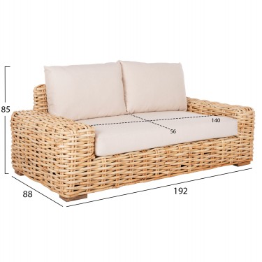 ΚΑΝΑΠΕΣ 2-ΘΕΣΙΟΣ TROPEL HM9809 ΞΥΛΟ MANGO-RATTAN ΦΥΣΙΚΟ-ΛΕΥΚΑ ΜΑΞΙΛΑΡΙΑ 192x88x70-85Υεκ. 2θέσιος