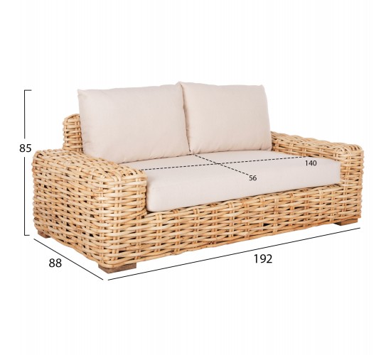 ΚΑΝΑΠΕΣ 2-ΘΕΣΙΟΣ TROPEL HM9809 ΞΥΛΟ MANGO-RATTAN ΦΥΣΙΚΟ-ΛΕΥΚΑ ΜΑΞΙΛΑΡΙΑ 192x88x70-85Υεκ. 2θέσιος