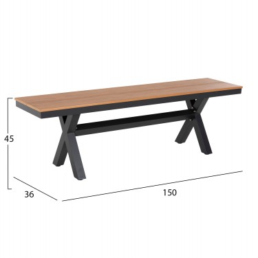ΠΑΓΚΑΚΙ ΑΛΟΥΜΙΝΙΟΥ TAWNEE HM6038.01 ΑΝΘΡΑΚΙ ΜΕ POLYWOOD ΚΑΘΙΣΜΑ ΣΕ ΦΥΣΙΚΟ ΧΡΩΜΑ 150x36x45Υεκ. 3θέσιο