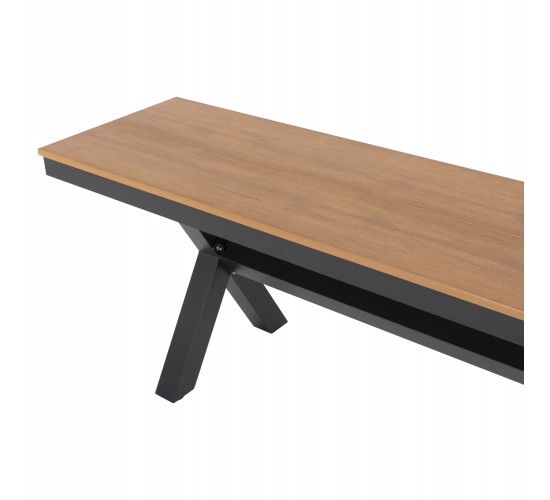 ΠΑΓΚΑΚΙ ΑΛΟΥΜΙΝΙΟΥ TAWNEE HM6038.01 ΑΝΘΡΑΚΙ ΜΕ POLYWOOD ΚΑΘΙΣΜΑ ΣΕ ΦΥΣΙΚΟ ΧΡΩΜΑ 150x36x45Υεκ. 3θέσιο