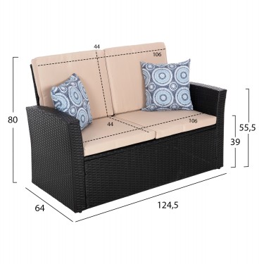 ΣΑΛΟΝΙ ΕΞ.ΧΩΡΟΥ 4ΤΜΧ THORE HM5978 ΣΥΝΘ. RATTAN ΜΑΥΡΟ-ΜΠΕΖ ΜΑΞΙΛΑΡΙΑ 4 θέσεων