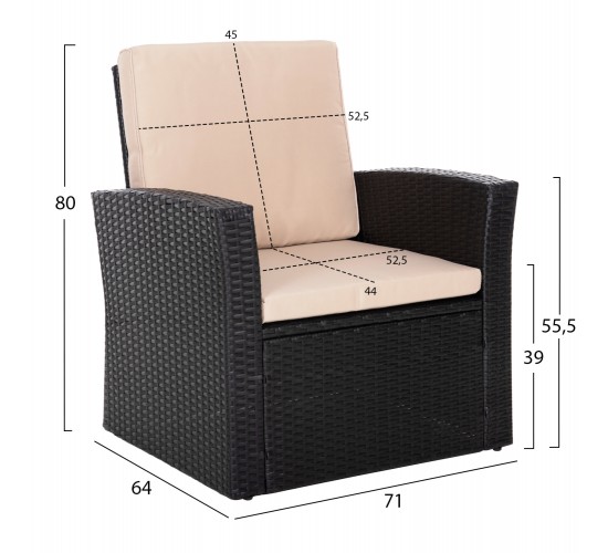 ΣΑΛΟΝΙ ΕΞ.ΧΩΡΟΥ 4ΤΜΧ THORE HM5978 ΣΥΝΘ. RATTAN ΑΝΘΡΑΚΙ-ΜΠΕΖ ΜΑΞΙΛΑΡΙΑ