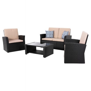 ΣΑΛΟΝΙ ΕΞ.ΧΩΡΟΥ 4ΤΜΧ THORE HM5978 ΣΥΝΘ. RATTAN ΜΑΥΡΟ-ΜΠΕΖ ΜΑΞΙΛΑΡΙΑ 4 θέσεων