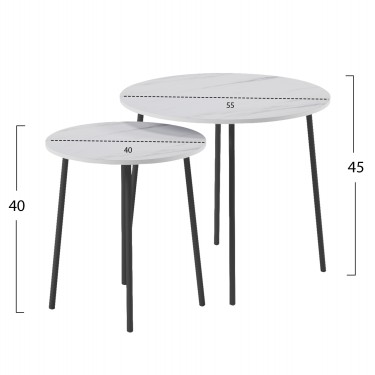 ΤΡΑΠΕΖΙΑ ΣΑΛΟΝΙΟΥ 2ΤΜΧ CUPPER HM9878.12 ΜΕΛΑΜΙΝΗ ΛΕΥΚΟ ΜΑΡΜΑΡΟ-ΜΑΥΡΟ ΜΕΤΑΛΛΟ