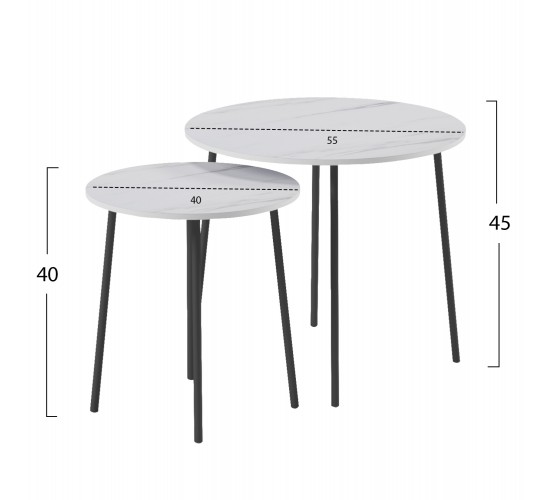 ΤΡΑΠΕΖΙΑ ΣΑΛΟΝΙΟΥ 2ΤΜΧ CUPPER HM9878.12 ΜΕΛΑΜΙΝΗ ΛΕΥΚΟ ΜΑΡΜΑΡΟ-ΜΑΥΡΟ ΜΕΤΑΛΛΟ