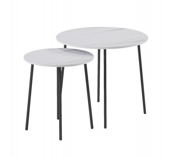 ΤΡΑΠΕΖΙΑ ΣΑΛΟΝΙΟΥ 2ΤΜΧ CUPPER HM9878.12 ΜΕΛΑΜΙΝΗ ΛΕΥΚΟ ΜΑΡΜΑΡΟ-ΜΑΥΡΟ ΜΕΤΑΛΛΟ