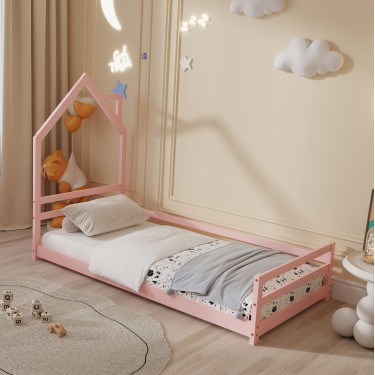 ΚΡΕΒΑΤΙ ΠΑΙΔΙΚΟ HOUSER HM676.06 τ.MONTESSORI ΞΥΛΟ ΠΕΥΚΟ ΡΟΖ- 190x90εκ Μονό