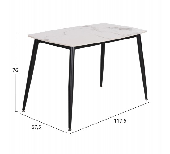 ΤΡΑΠΕΖΙ RAVEN HM9854.01 ΚΕΡΑΜΙΚΟ TOP ΜΑΤ ΛΕΥΚΟ ΜΑΡΜΑΡΟ-ΜΑΥΡΟ ΜΕΤΑΛΛΟ 120x70x73Υεκ.