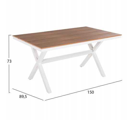 ΤΡΑΠΕΖΙ ΑΛΟΥΜΙΝΙΟΥ ΟΡΘΟΓΩΝΙΟ TAWNEE HM6037.02 ΛΕΥΚΟ-POLYWOOD ΦΥΣΙΚΟ 150x89,5x73Υεκ