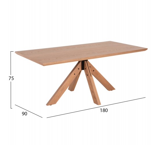 ΤΡΑΠΕΖΙ PAOLO HM9853 MDF ΜΕ ΚΑΠΛΑΜΑ ΦΡΑΞΙΝΟΥ-ΠΟΔΙΑ RUBBERWOOD-ΦΥΣΙΚΟ 180x90x75Yεκ