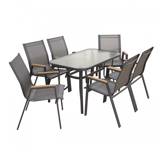 SELBY SET ΤΡΑΠΕΖΑΡΙΑΣ 7ΤΜΧ ΑΝΘΡΑΚΙ 120Χ70εκ. ZITA PLUS ΚΑΡ. 56Χ64Χ90 / ΤΡΑΠ. 120X70X71εκ.