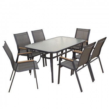 SELBY SET ΤΡΑΠΕΖΑΡΙΑΣ 7ΤΜΧ ΑΝΘΡΑΚΙ 140Χ80εκ. ZITA PLUS ΚΑΡ. 56Χ64Χ90 / ΤΡΑΠ. 140X80X71εκ.