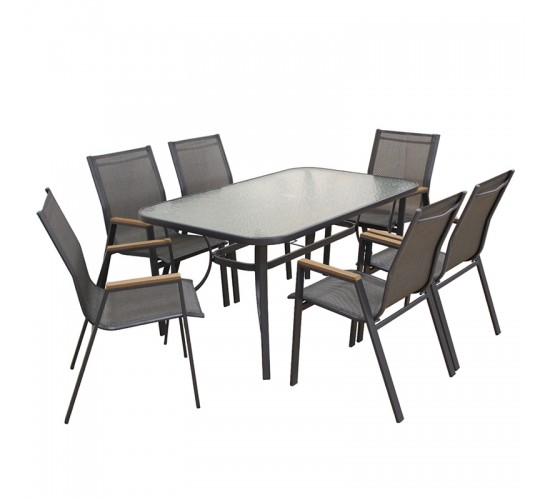 SELBY SET ΤΡΑΠΕΖΑΡΙΑΣ 7ΤΜΧ ΑΝΘΡΑΚΙ 140Χ80εκ. ZITA PLUS ΚΑΡ. 56Χ64Χ90 / ΤΡΑΠ. 140X80X71εκ.