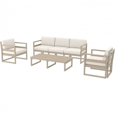 MYKONOS SET 3ΘΕΣ.TAUPE ΜΕ ΜΑΞ.(3ΘΕΣ. 2ΠΟΛ. ΤΡΑΠ 130εκ.) SIESTA 200X72X75/73X72X75/130X65X33εκ.