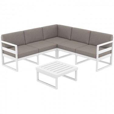 MYKONOS ΓΩΝΙΑ SET WHITE/ΜΑΞ. L.BROWN ΠΟΛ/ΝΙΟΥ ( ΤΡΑΠ.65εκ.) SIESTA 200Χ200Χ43/75εκ.