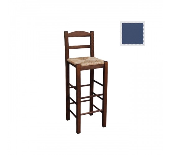 ΣΙΦΝΟΣ Σκαμπό BAR με Πλάτη, Οξιά Εμποτισμός Ανιλίνη Μπλε, Κάθισμα Ψάθα  36x37x76/107cm [-Μπλε-] [-Ξύλο-, -Ψάθα-] Ρ980,Ε3