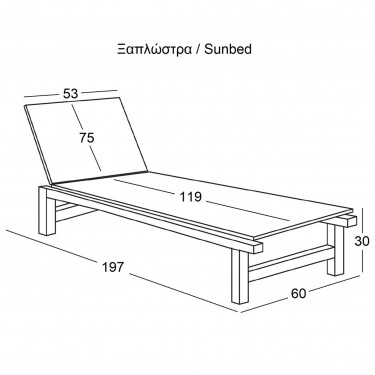 CRETA Ξαπλώστρα Αλουμινίου Textilene Μπλέ, Στοιβαζόμενη  60x197x30cm Προφίλ 25x25x1,5mm [-Γκρι-, -Μπλε-] [-Textilene-, -Αλουμίνιο-] Ε281,1