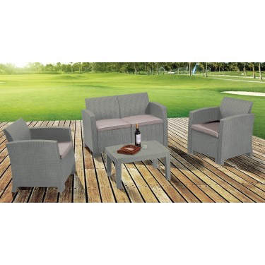 SAVANNA Set Σαλόνι Κήπου Βεράντας K/D, PP-UV Sand Grey Μαξιλάρια Μπεζ  Table Sofa 2Seater 2 Armchairs [-Γκρι-] [-PP - PC - ABS-] Ε352,1