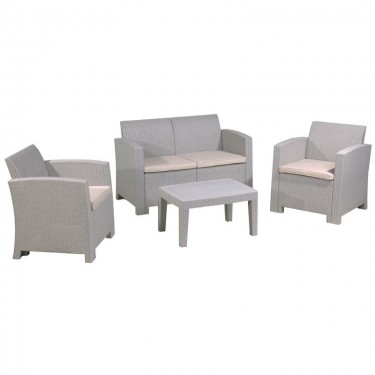 SAVANNA Set Σαλόνι Κήπου Βεράντας K/D, PP-UV Sand Grey Μαξιλάρια Μπεζ  Table Sofa 2Seater 2 Armchairs [-Γκρι-] [-PP - PC - ABS-] Ε352,1