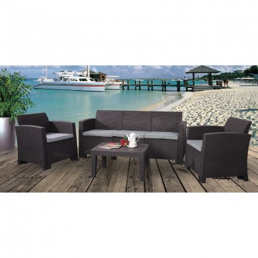 SAVANNA Set Σαλόνι Κήπου Βεράντας K/D, PP-UV Καφέ Μαξιλάρια Grey-White  Table Sofa 3Seater 2 Armchairs [-Καφέ-] [-PP - PC - ABS-] Ε353,2