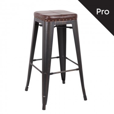 RELIX Σκαμπό Bar-Pro, Στοιβαζόμενο, Μέταλλο Βαφή Antique Black, Pu Σκούρο Καφέ  43x43x78cm [-Καφέ-, -Μαύρο-] [-PU - PVC-, -Μέταλλο-] Ε5190P,10