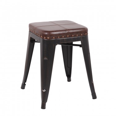 RELIX Σκαμπό-Pro, Στοιβαζόμενο, Μέταλλο Βαφή Antique Black, Pu Σκούρο Καφέ  39x39x45cm [-Καφέ-, -Μαύρο-] [-PU - PVC-, -Μέταλλο-] Ε5195Ρ,10