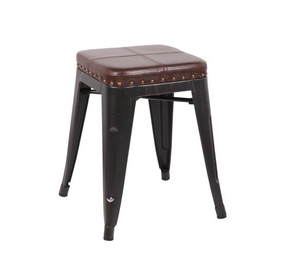 RELIX Σκαμπό Στοιβαζόμενο, Μέταλλο Βαφή Antique Black, Κάθισμα PU Σκούρο Καφέ  39x39x45cm [-Μαύρο/Καφέ-] [-Μέταλλο/PVC - PU-] Ε5195Ρ,10
