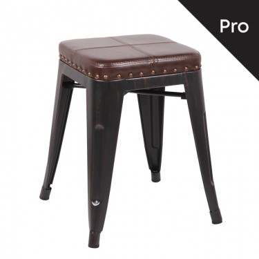 RELIX Σκαμπό-Pro, Στοιβαζόμενο, Μέταλλο Βαφή Antique Black, Pu Σκούρο Καφέ  39x39x45cm [-Καφέ-, -Μαύρο-] [-PU - PVC-, -Μέταλλο-] Ε5195Ρ,10