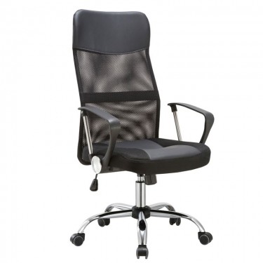 BF2400-PVC Πολυθρόνα Γραφείου Διευθυντή, Βάση Χρώμιο, Pvc Μαύρο - Mesh Μαύρο  61x68x108/118cm [-Μαύρο-] [-PU - PVC-, -Ύφασμα Mesh-] ΕΟ502,1P