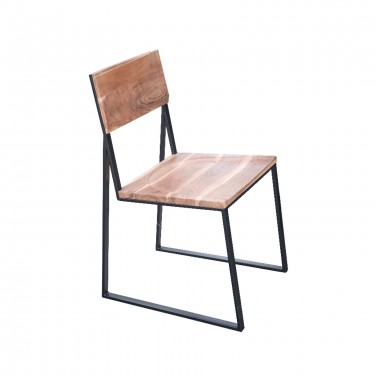 VILLAGE Καρέκλα Τραπεζαρίας, Μέταλλο Βαφή Μαύρο, Ξύλο Ακακία Απόχρωση Φυσικό  44x57x85cm [-Μαύρο-, -Φυσικό-] [-Μέταλλο-, -Ξύλο-] ΕΑ7001