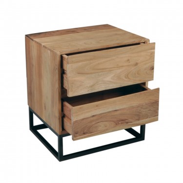 NEPAL Κομοδίνο Μέταλλο Βαφή Μαύρο, Ξύλο Ακακία Φυσικό  50x40x55cm [-Μαύρο-, -Φυσικό-] [-Μέταλλο-, -Ξύλο-] ΕΑ7016