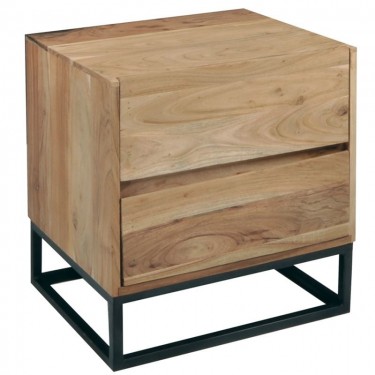 NEPAL Κομοδίνο Μέταλλο Βαφή Μαύρο, Ξύλο Ακακία Φυσικό  50x40x55cm [-Μαύρο-, -Φυσικό-] [-Μέταλλο-, -Ξύλο-] ΕΑ7016